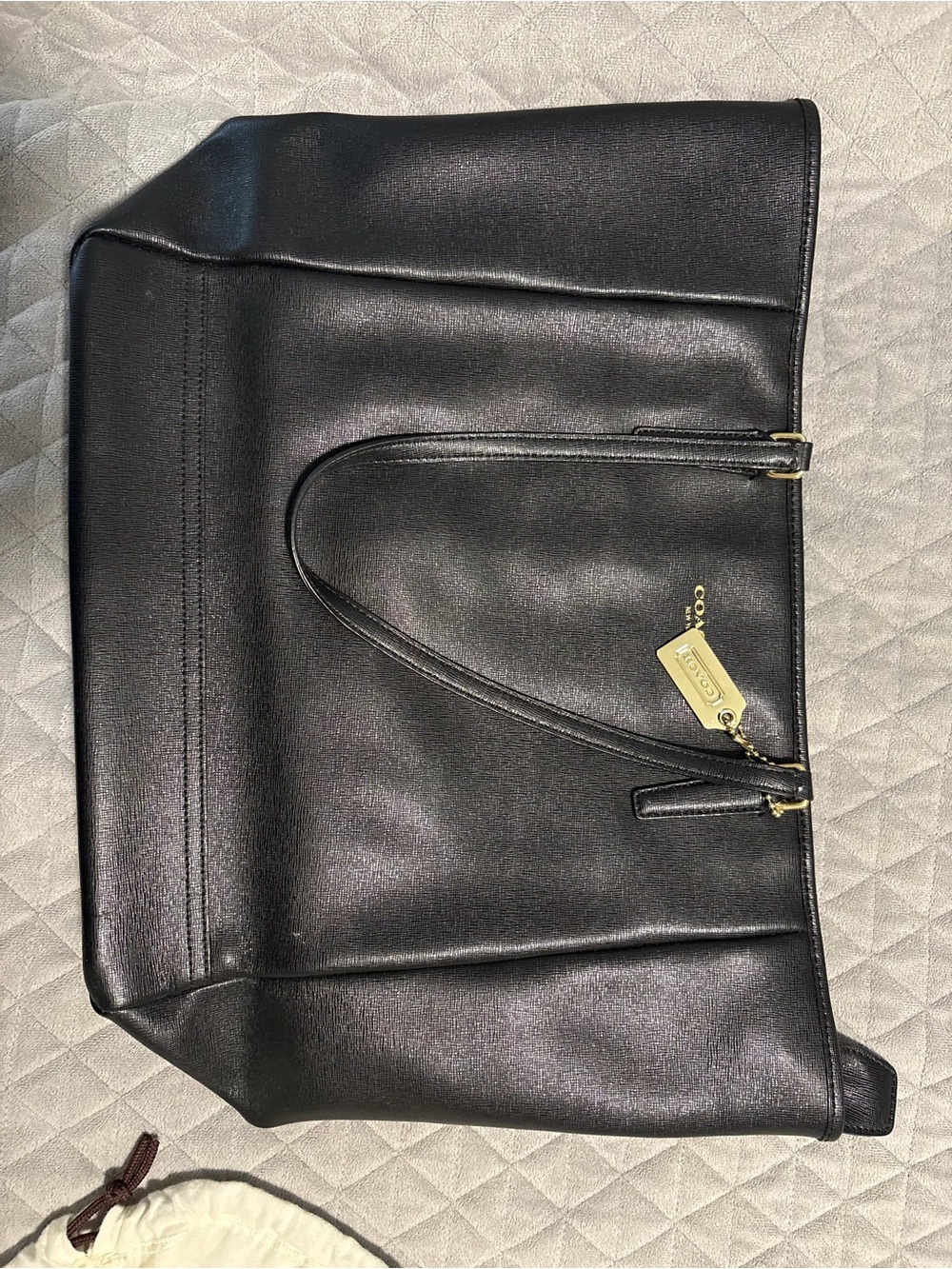 Coach Black Leather Tote Bag with Gold Hardware